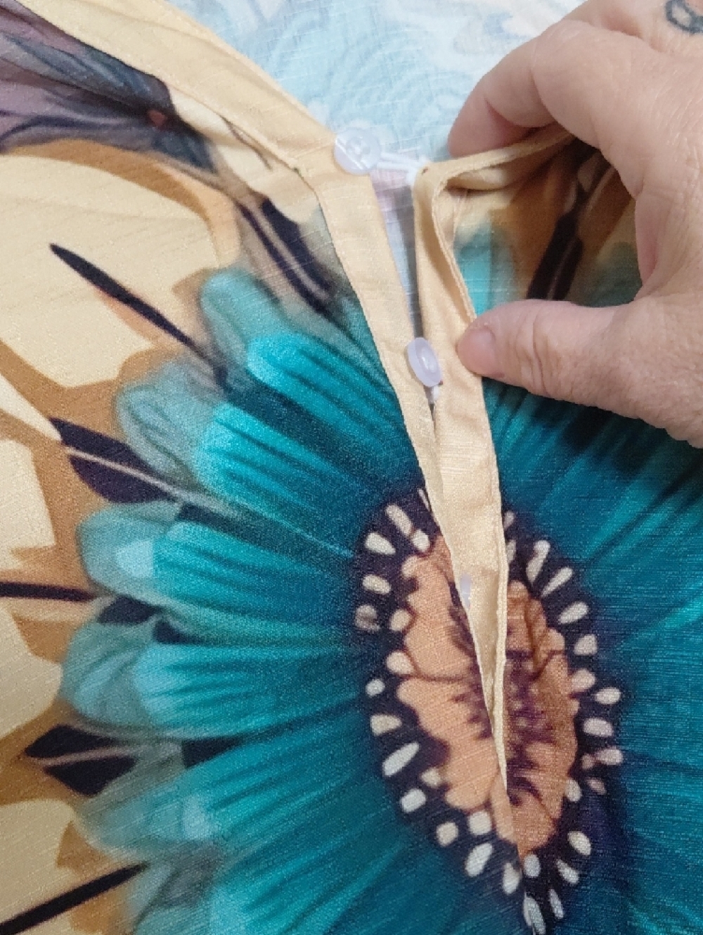Boho Floral Tunic Top in Teal & Cream - Picture 4 of 12